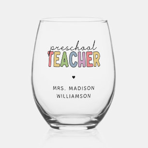 Custom Preschool Teacher Personalised Gifts Stemless Wine Glass