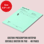 Custom Prescription Notepad – Editable Doctor RX<br><div class="desc">Custom Prescription Notepad – Editable Doctor RX Pad! ___________________________ Stay organised in style with our Custom Prescription Notepad, designed for doctors, nurses, and medical professionals who want a practical yet personalised tool for everyday use. This editable RX pad features a clean, professional layout while allowing customisation to fit your name,...</div>