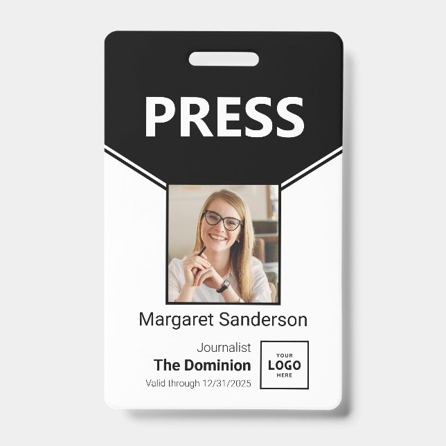 Custom Press ID Badge with Photo and QR Code (Front)