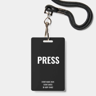 Custom Press Media Access Concert Festival Black ID Badge