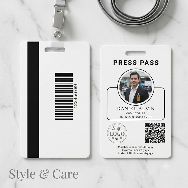 Custom Press Pass with Your Photo ID and QR Code Badge (Custom Press Pass with Your Photo ID and QR Code Badge)