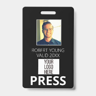 Custom PRESS - Photo pass- Name ID ID Badge