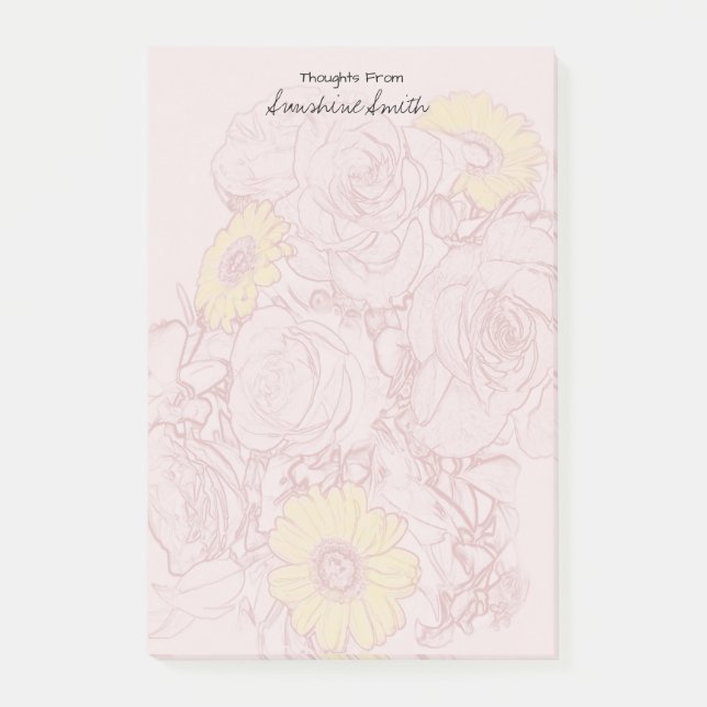 Custom Pretty Daisy Roses Outlined Bouquet Post-it Notes (Front)