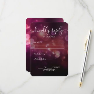 Custom Pretty Dark Pink Glitter Bokeh Wedding RSVP Card