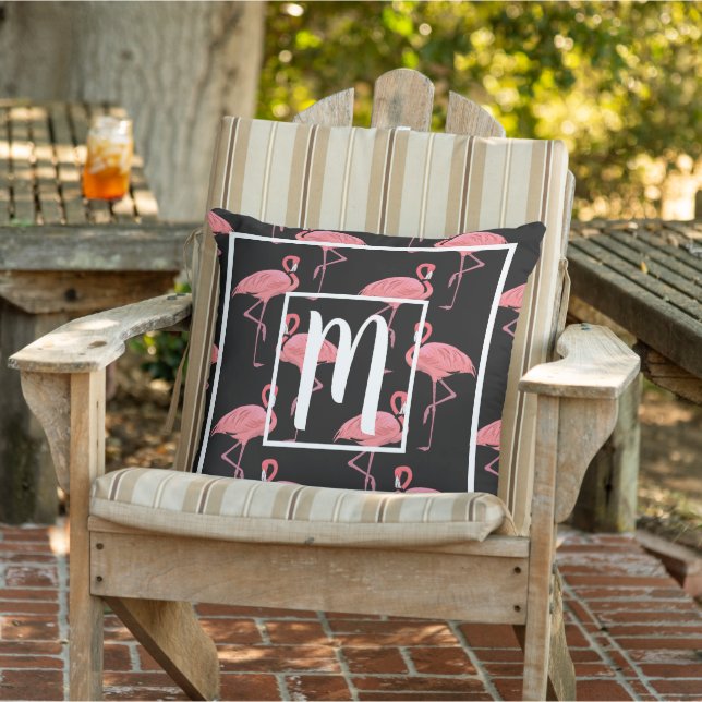 Custom Pretty Flamingo Watercolor On Black Cushion (Chair)
