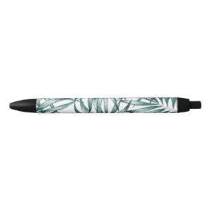 Custom pretty green leaves design black ink pen