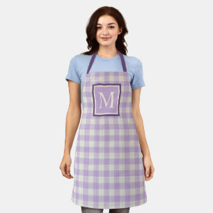 Custom Pretty Lavender Violet Purple Ivory Gingham Apron