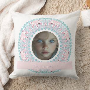Custom Pretty Pastel Pink and Blue Mandala Frame Cushion
