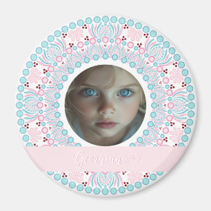 Custom Pretty Pastel Pink and Blue Mandala Frame Magnet