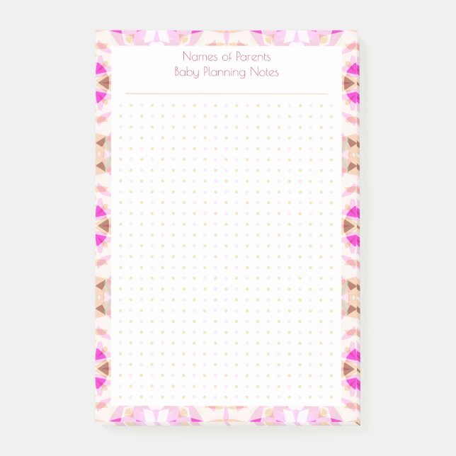 Custom Pretty Pink Brown Dot Grid New Baby Planner Post-it Notes (Front)