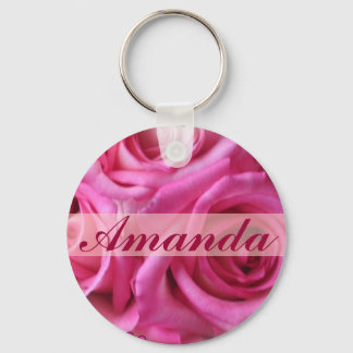 Custom Pretty Pink Roses Name, Initials Keychain