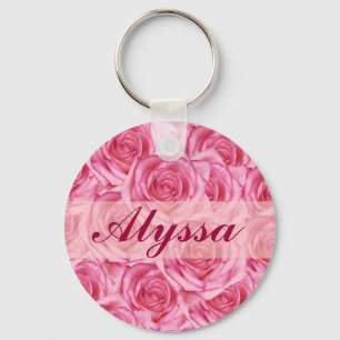 Custom Pretty Pink Roses Name, Initials Keychain