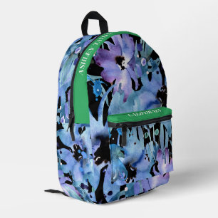 Custom pretty watercolor blue floral printed backpack