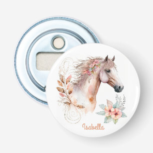 Custom Pretty Watercolor Floral Boho Horse Bottle Opener