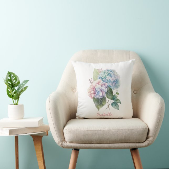 Custom Pretty Watercolor Hydrangea Floral  Cushion (Chair)