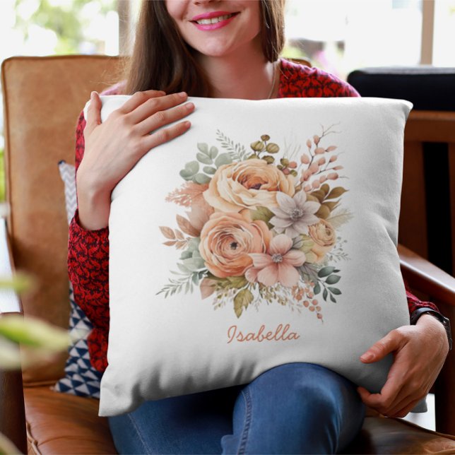 Custom Pretty Watercolor Peach Floral Cushion (Creator Uploaded)