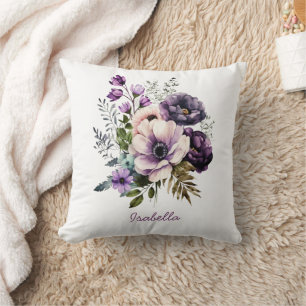 Custom Pretty Watercolor Purple Floral Cushion