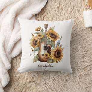 Custom Pretty Watercolor Sunflowers Guitar Floral Cushion