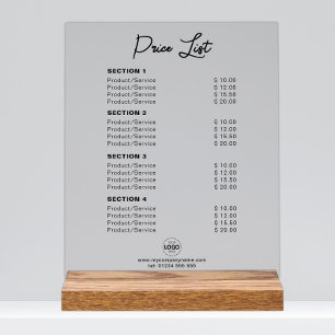 Custom Price List or Service Prices Modern  Acrylic Sign