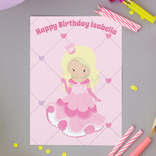 Custom Princess Pretty Pink Blonde Girl Birthday Card
