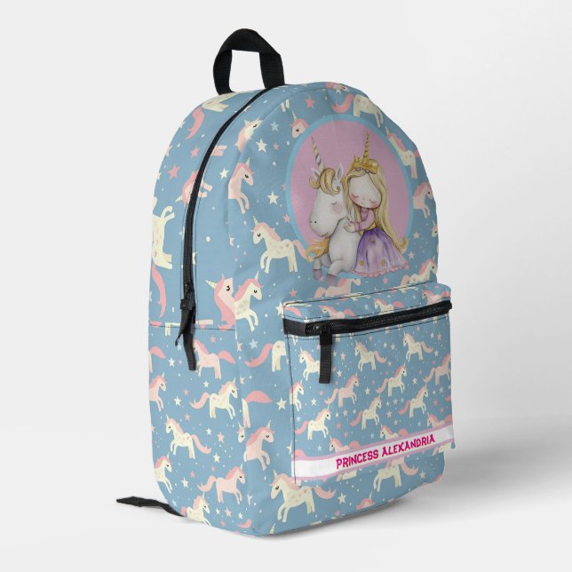 Custom Princess Unicorn Printed Backpack (Back Corner Left)