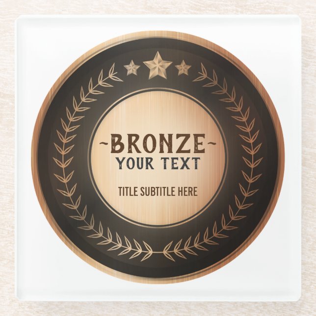 CUSTOM PRINT DIY MEDAL Bronze Champion EDITABLE Glass Coaster (Front)