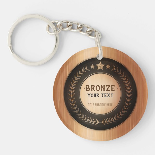 CUSTOM PRINT DIY MEDAL Bronze Champion EDITABLE Key Ring (Front)