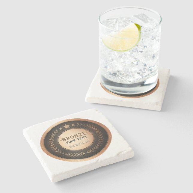CUSTOM PRINT DIY MEDAL Bronze Champion EDITABLE Stone Coaster (Side)