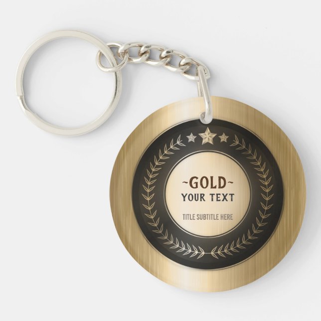 CUSTOM PRINT DIY MEDAL Gold #1 ADD YOUR LOGO edit Key Ring (Front)