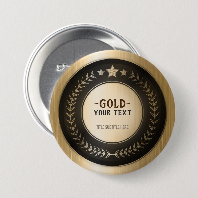 CUSTOM PRINT DIY MEDAL Gold #1 Champion EDITABLE 7.5 Cm Round Badge (Front & Back)