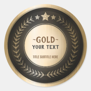 CUSTOM PRINT DIY MEDAL Gold #1 Champion EDITABLE Classic Round Sticker