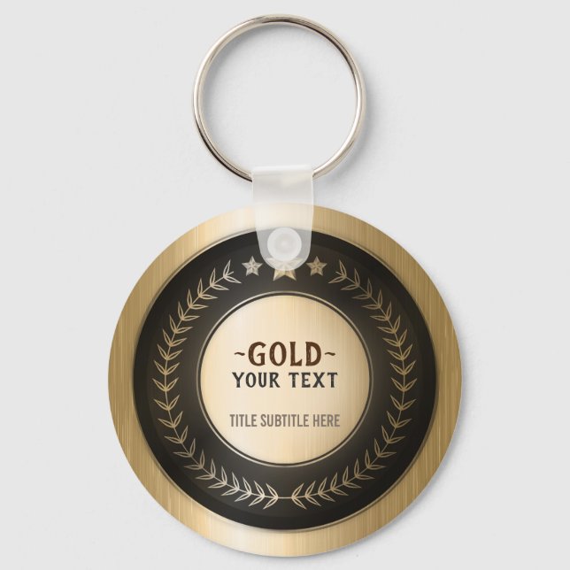 CUSTOM PRINT DIY MEDAL Gold #1 Champion EDITABLE Key Ring (Front)