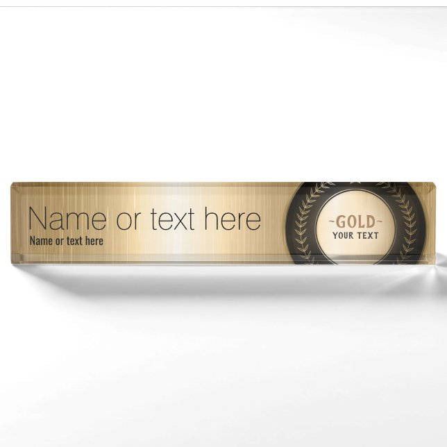 CUSTOM PRINT DIY MEDAL Gold #1 Champion EDITABLE Nameplate (Front)