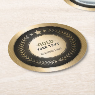 CUSTOM PRINT DIY MEDAL Gold #1 Champion EDITABLE Round Paper Coaster
