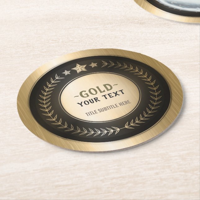 CUSTOM PRINT DIY MEDAL Gold #1 Champion EDITABLE Round Paper Coaster (Angled)