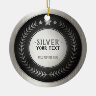 CUSTOM PRINT DIY MEDAL Silver ADD YOUR LOGO edit Ceramic Tree Decoration