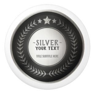 CUSTOM PRINT DIY MEDAL Silver Champion EDITABLE Ceramic Knob