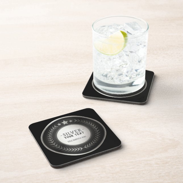 CUSTOM PRINT DIY MEDAL Silver Champion EDITABLE Coaster (Right Side)
