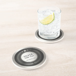 CUSTOM PRINT DIY MEDAL Silver Champion EDITABLE Coaster