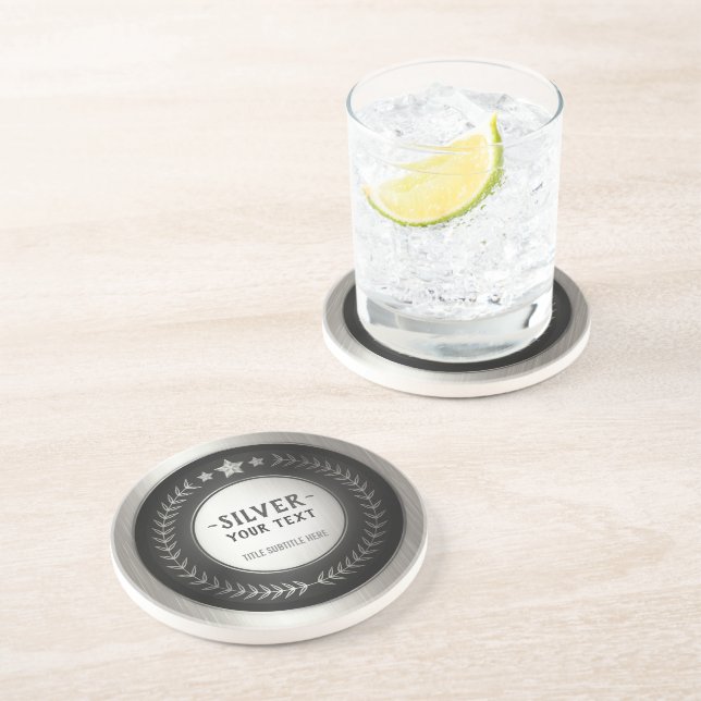 CUSTOM PRINT DIY MEDAL Silver Champion EDITABLE Coaster (Side)