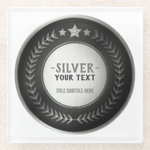 CUSTOM PRINT DIY MEDAL Silver Champion EDITABLE Glass Coaster