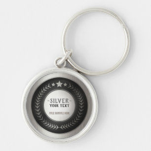 CUSTOM PRINT DIY MEDAL Silver Champion EDITABLE Key Ring
