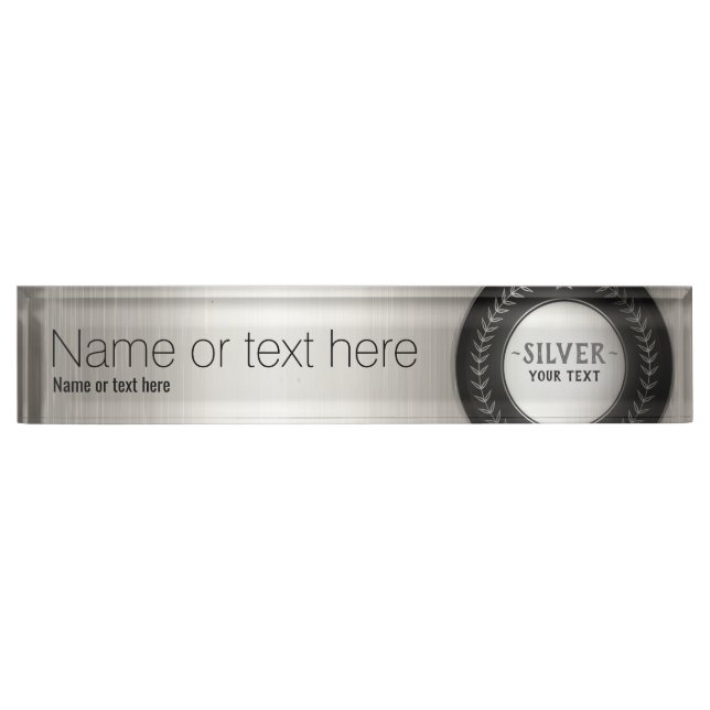 CUSTOM PRINT DIY MEDAL Silver Champion EDITABLE Nameplate (Front)