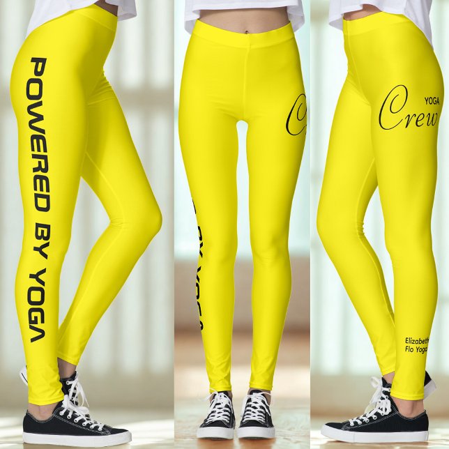 Custom Print Yoga Crew Bright Yellow Leggings (Yellow yoga leggings.)