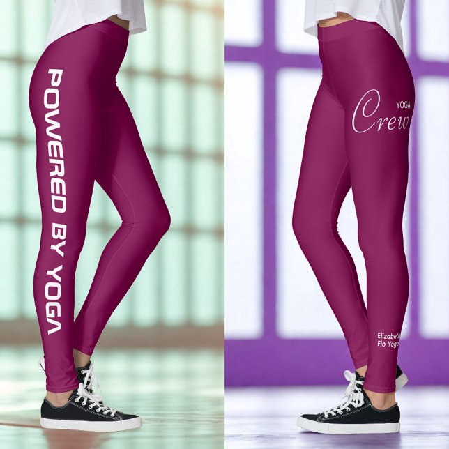 Custom Print Yoga Crew Dark Wine Leggings (Wine yoga leggings, two poses.)