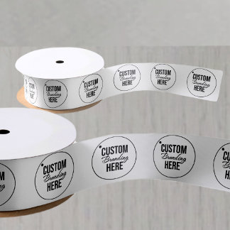 Custom Printed Business Logo White Satin Ribbon