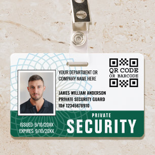 Custom Private Security Guard ID Photo Green Badge