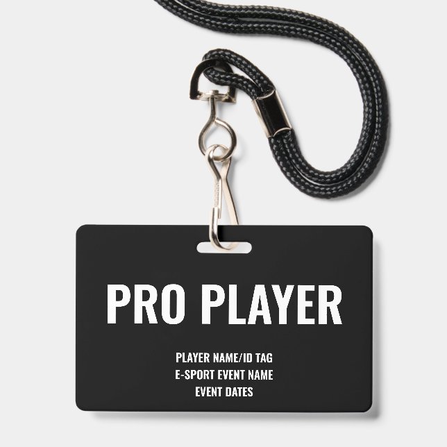 Custom Pro Player Minimalist E-Sport Event Black ID Badge (Front with Lanyard)