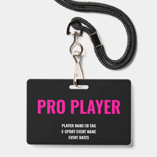 Custom Pro Player Minimalist E-Sport Event Pink ID Badge