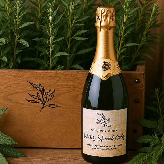 Custom Product Drink Packaging Botanical Kraft Sparkling Wine Label (handmade artisanal small batch drink label gifting christmas bridal baby shower kraft botanical)